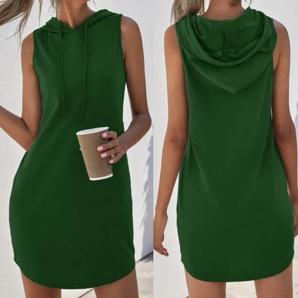 Casual navy blue sleeveless hoodie dress - Picture 12 of 12